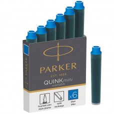 Синие неводостойкие картриджи Parker Quink Mini Cartridges Washable Blue 6шт