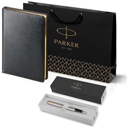 Набор Parker Jotter Stainless Steel GT из перьевой ручки и черного ежедневника в Санкт-Петербурге