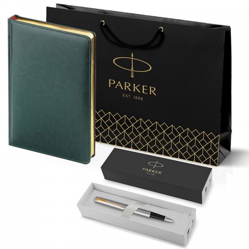 Набор Parker Jotter Stainless Steel GT из перьевой ручки и зеленого ежедневника недатированного в Санкт-Петербурге