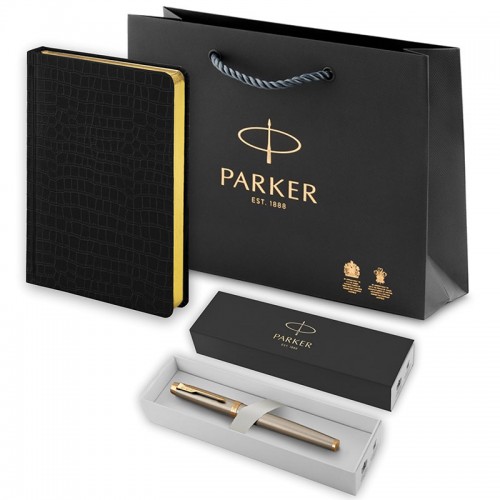 Набор Parker IM Core Brushed Metal GT из ручки-роллера и ежедневника недатированного А5